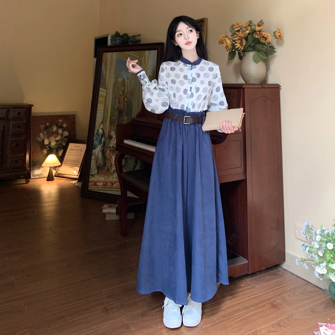 2025大码春季新款海盐汉元素立领衬衫碎花阔腿裤国风改良日常汉服