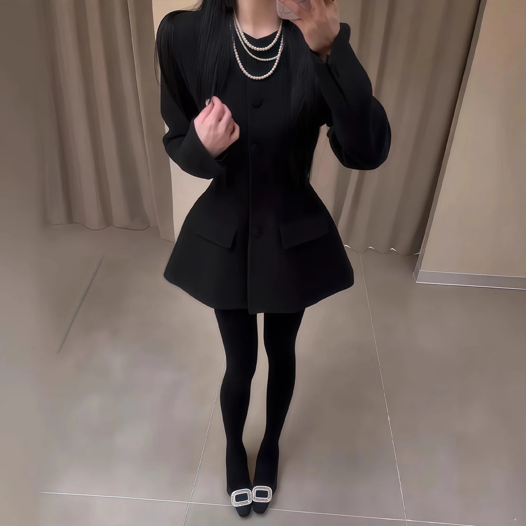 厚黑穿搭小香风毛呢西装外套女秋冬富家千金感沙漏腰收腰呢子大衣