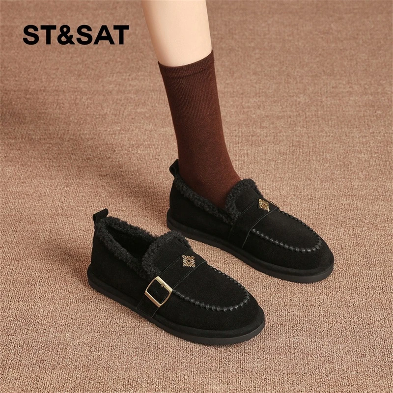 星期六加绒勃肯鞋女2025新款冬季保暖一脚蹬豆豆鞋毛毛棉鞋雪地靴