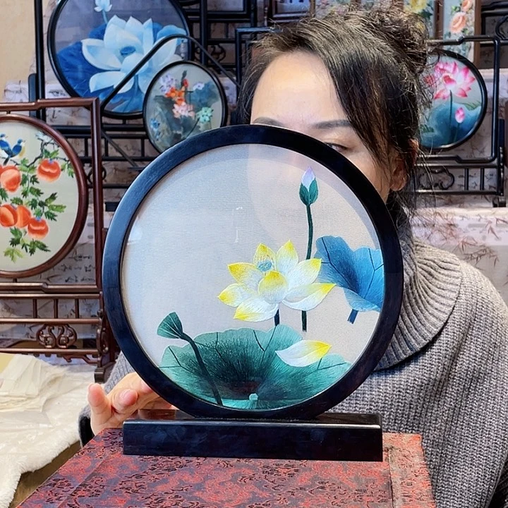 刺绣苏绣摆台檀木手工双面