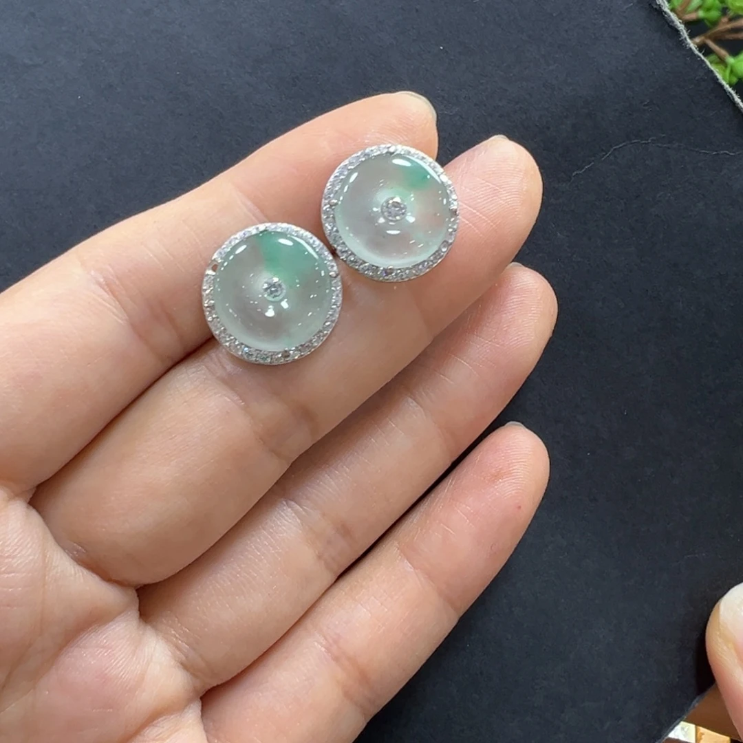 石英质玉银S925镶嵌耳钉