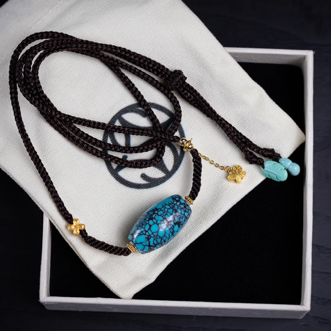 禾奕天然绿松石网花桶珠优雅锁骨链项链湖北原矿高瓷釉国风简约