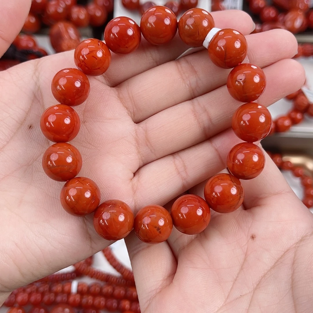 凯***厨南红玛瑙未镶嵌瓦西高货柿子红双色满肉单圈13mm