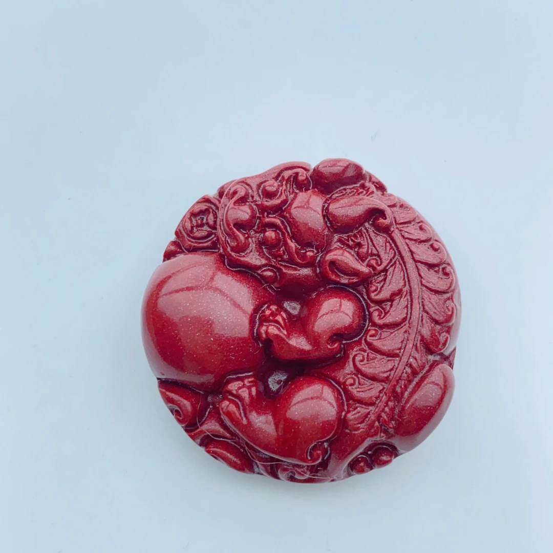 含辰砂工艺品含辰砂高含量紫金朱砂圆盘貔貅吊牌