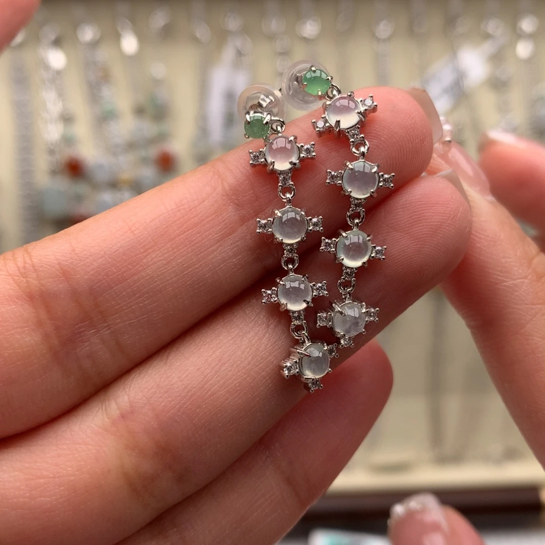 翡翠银S925镶嵌戒指耳钉