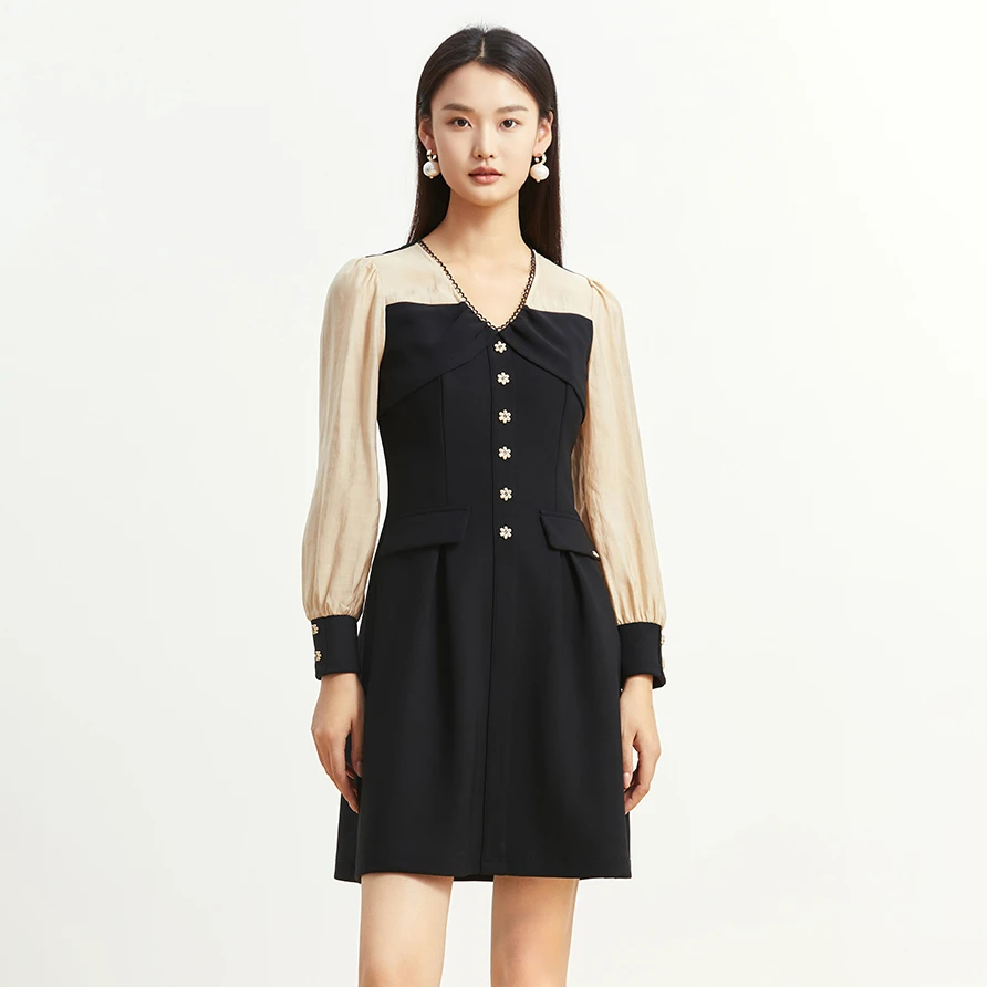 茜舞连衣裙女2025时尚拼接连衣裙【133171】