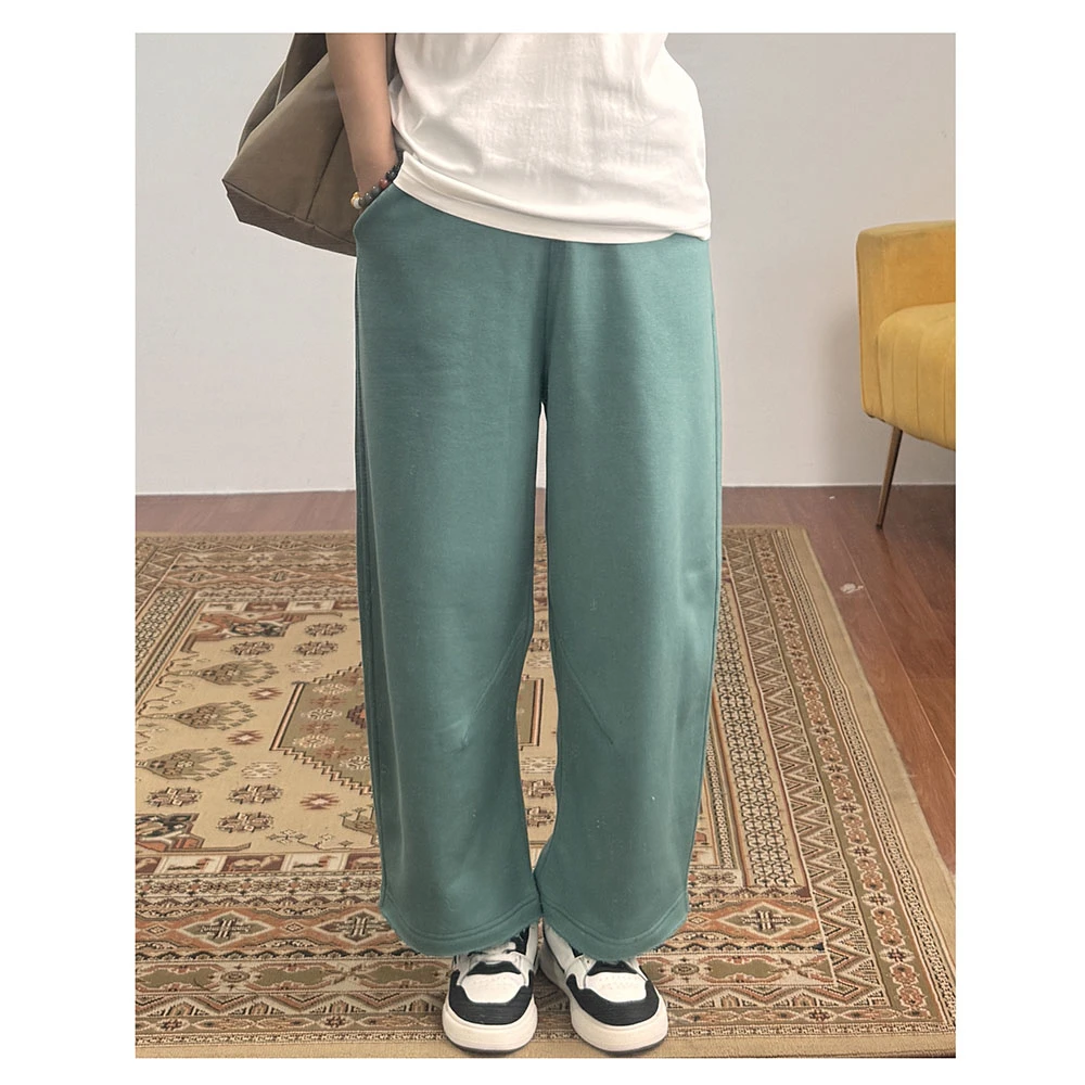 ZR162秋冬新款女士宽松松紧腰加绒加厚高腰直筒休闲长裤女