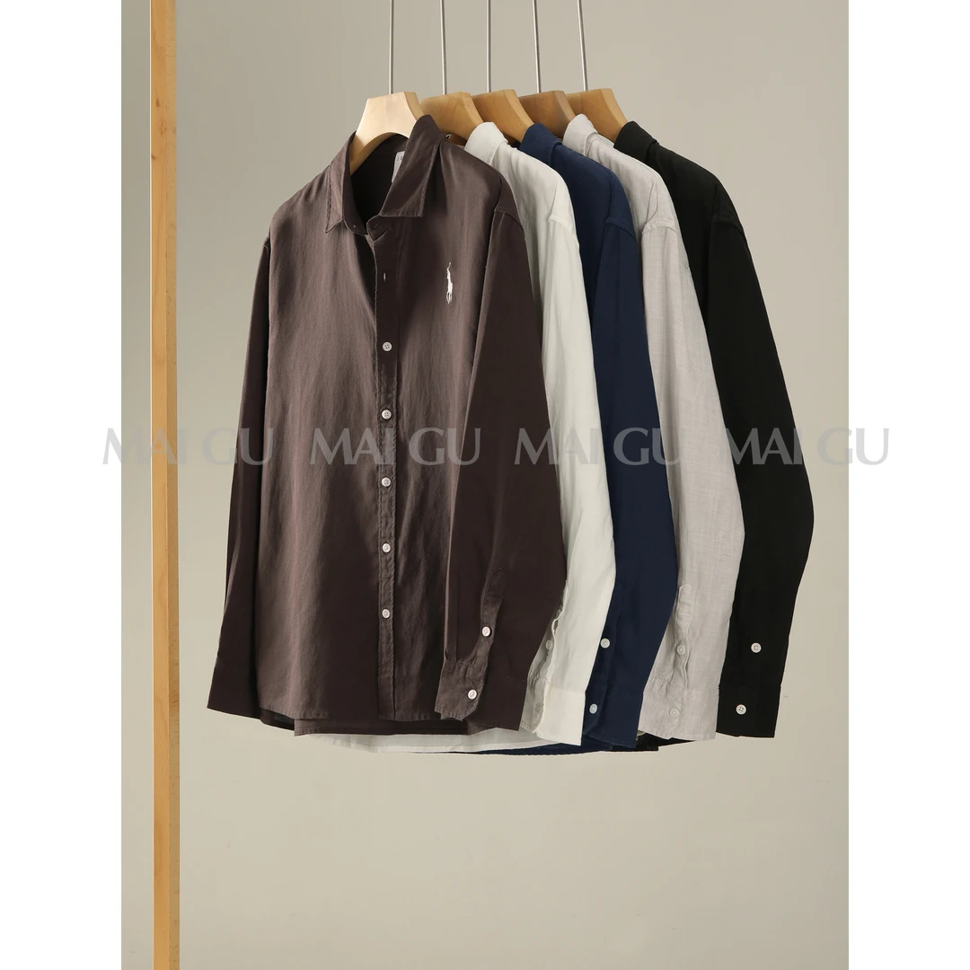 【MIAGU】男女高定老钱风亚麻天丝刺绣衬衫慵懒松弛感时尚翻领衬衣