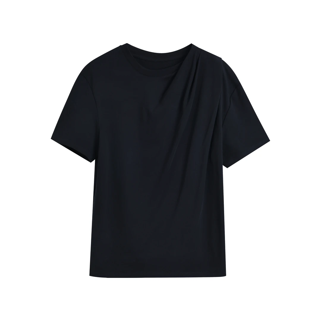 30824【The订单】2025夏女装棉质圆领褶饰短袖T恤0569