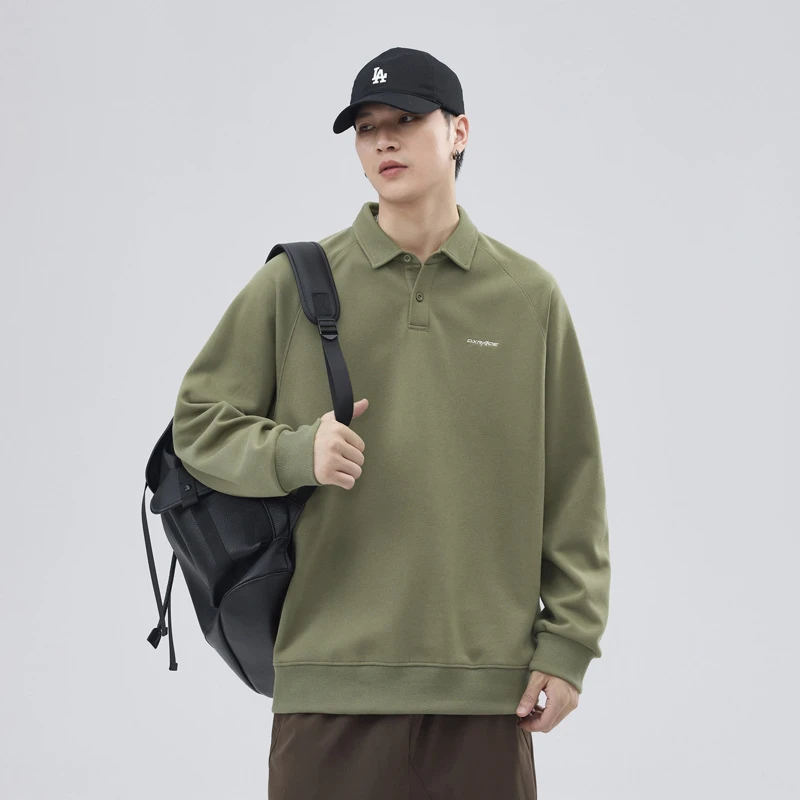日系潮流翻领长袖卫衣男2025新款秋款POLO衫复古简约潮牌百搭上衣