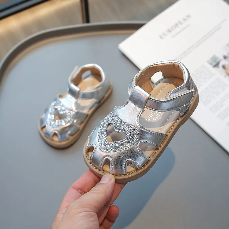 儿童凉鞋25夏季包头公主鞋镂空爱心软底女童鞋儿童防滑沙滩鞋6060