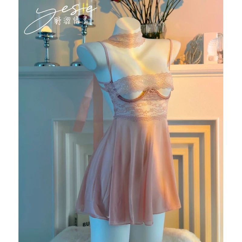 【别掀 】Yese野涩情书蕾丝性感带钢圈聚拢内衣约会网纱微透睡裙