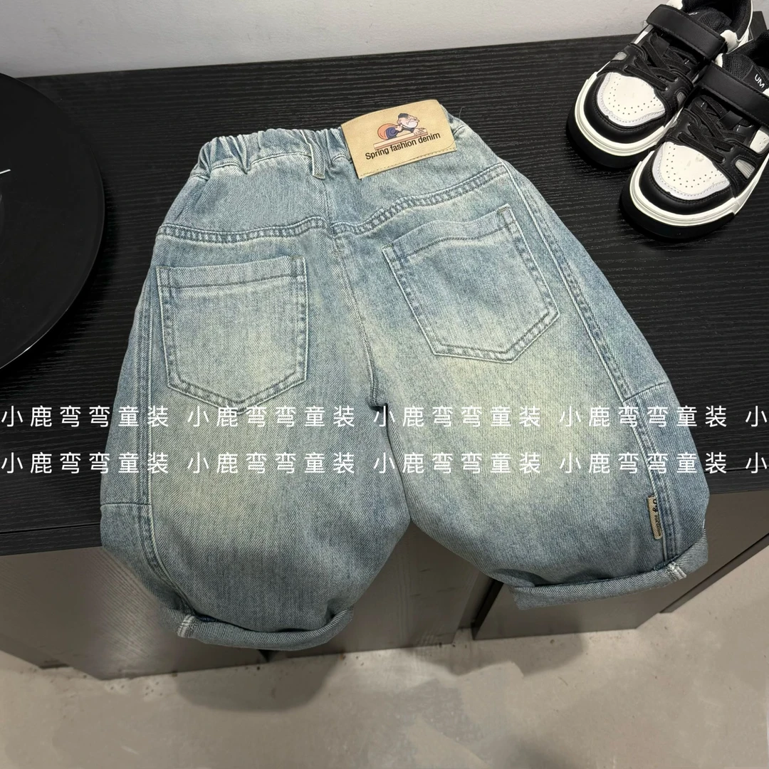 【小鹿家】C253393后腰巫女皮标牛仔裤