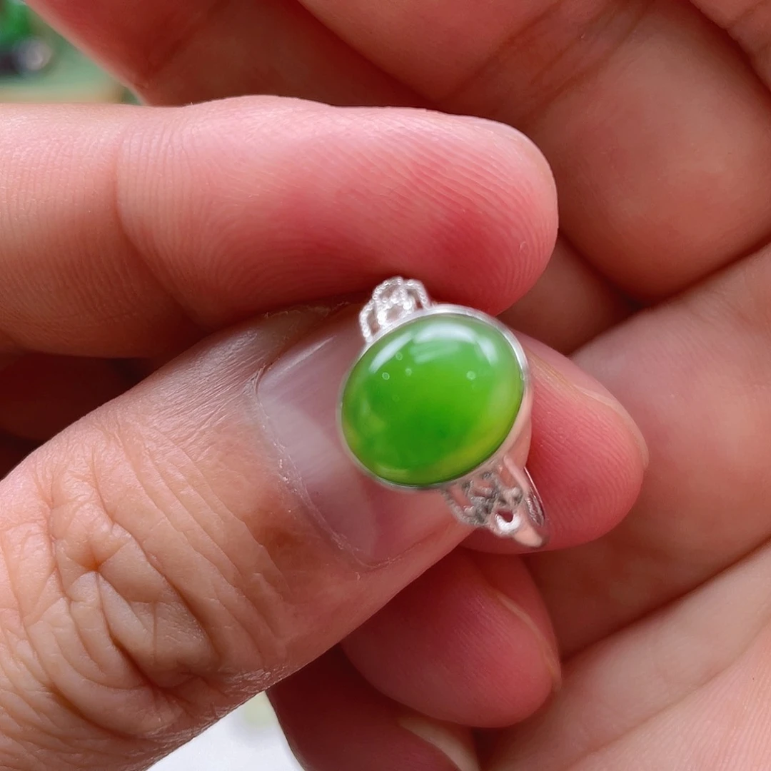 和田玉（碧玉）戒指银S925镶嵌