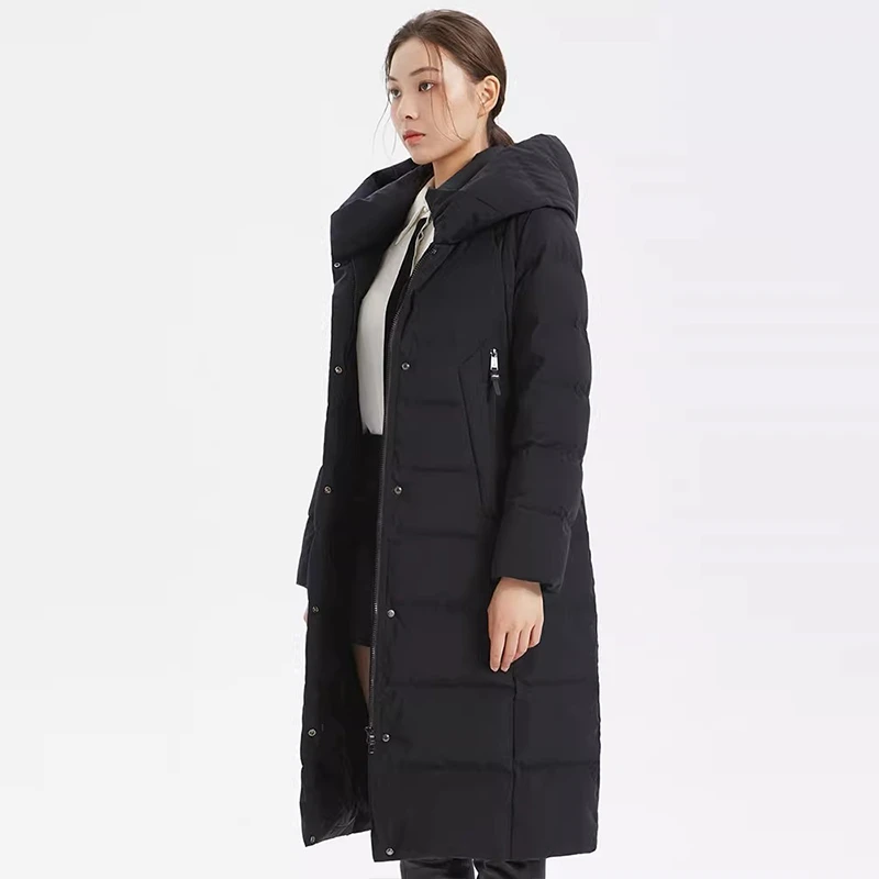 杰奥大牌鹅绒羽绒服女长款秋冬装连帽过膝正品加厚款外套