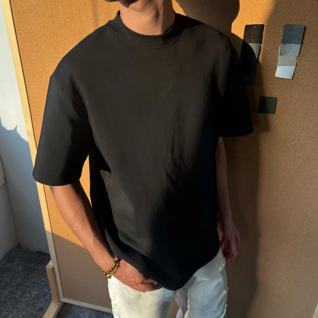 RIGOCOKN美式正肩重磅300g太空棉空气层纯色基础短袖T恤抗皱boxy