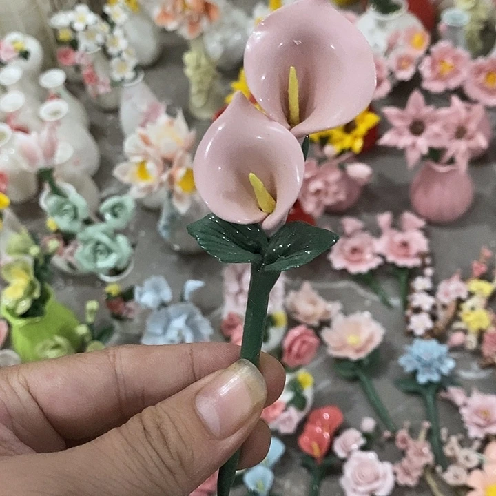 瓷片纯手工陶瓷花摆件瑕