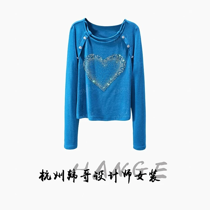 【韩哥女装】2025秋冬新品《丘比特系列》石绿色心形烫钻衣26075-A6