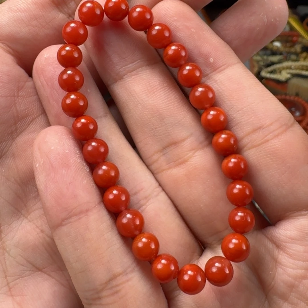 南红玛瑙柿子红双色圆珠手串6mm未镶嵌
