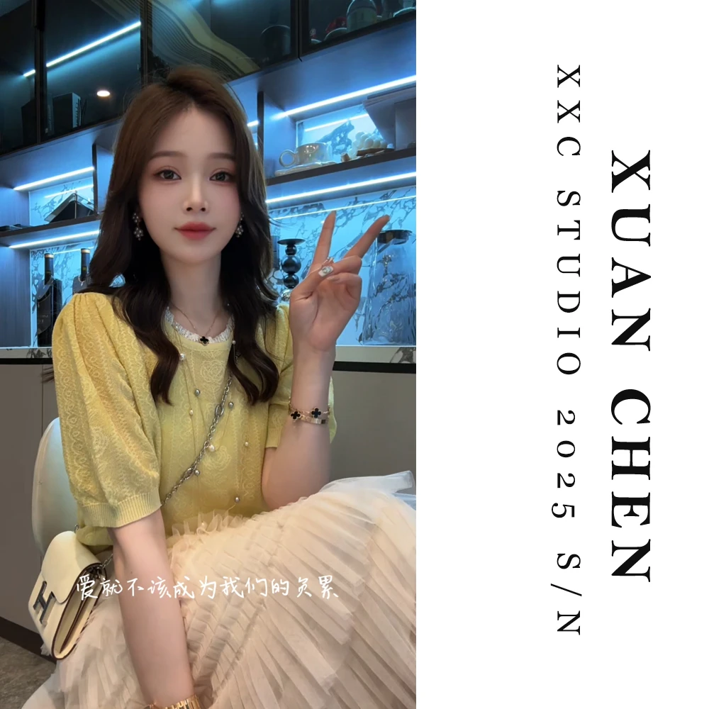 【半夏蔷薇】萱萱辰女装春款慵懒风上衣宽松洋气短袖针织衫#8255