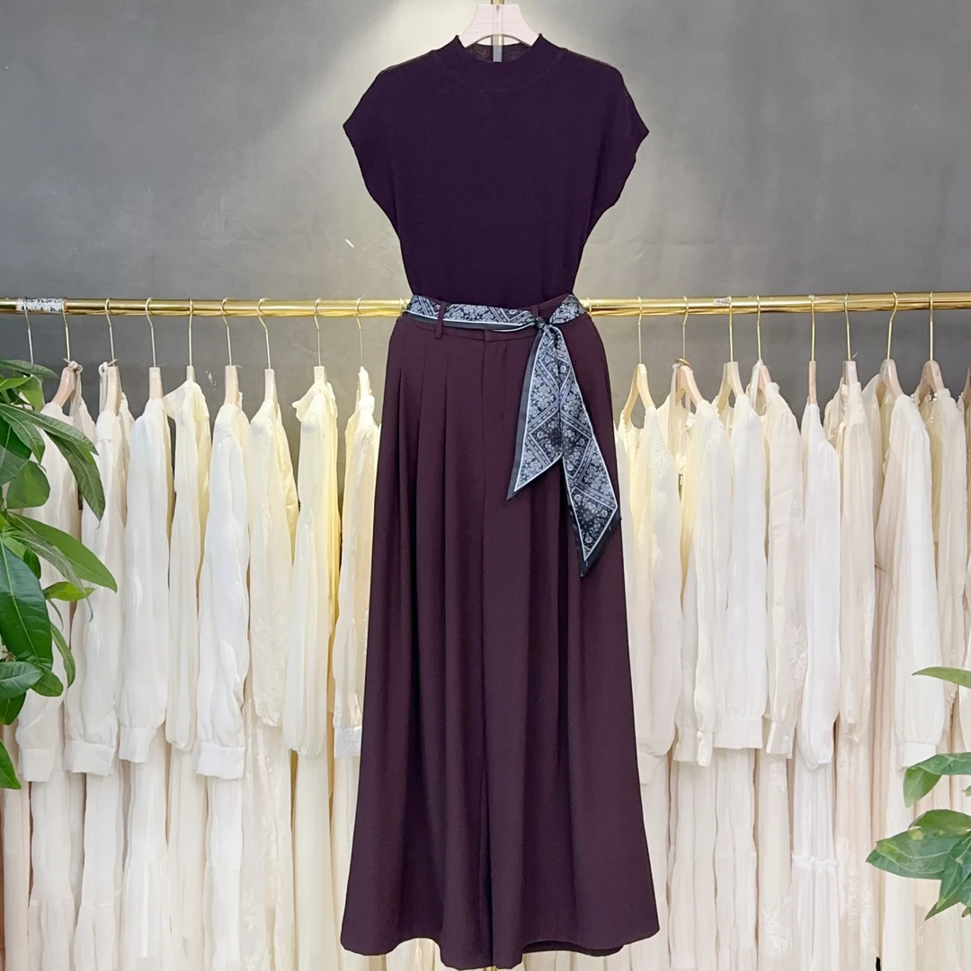 【暗绛风华】短袖打底衫+阔腿裤2件套欧美风时尚短袖套装女B3218