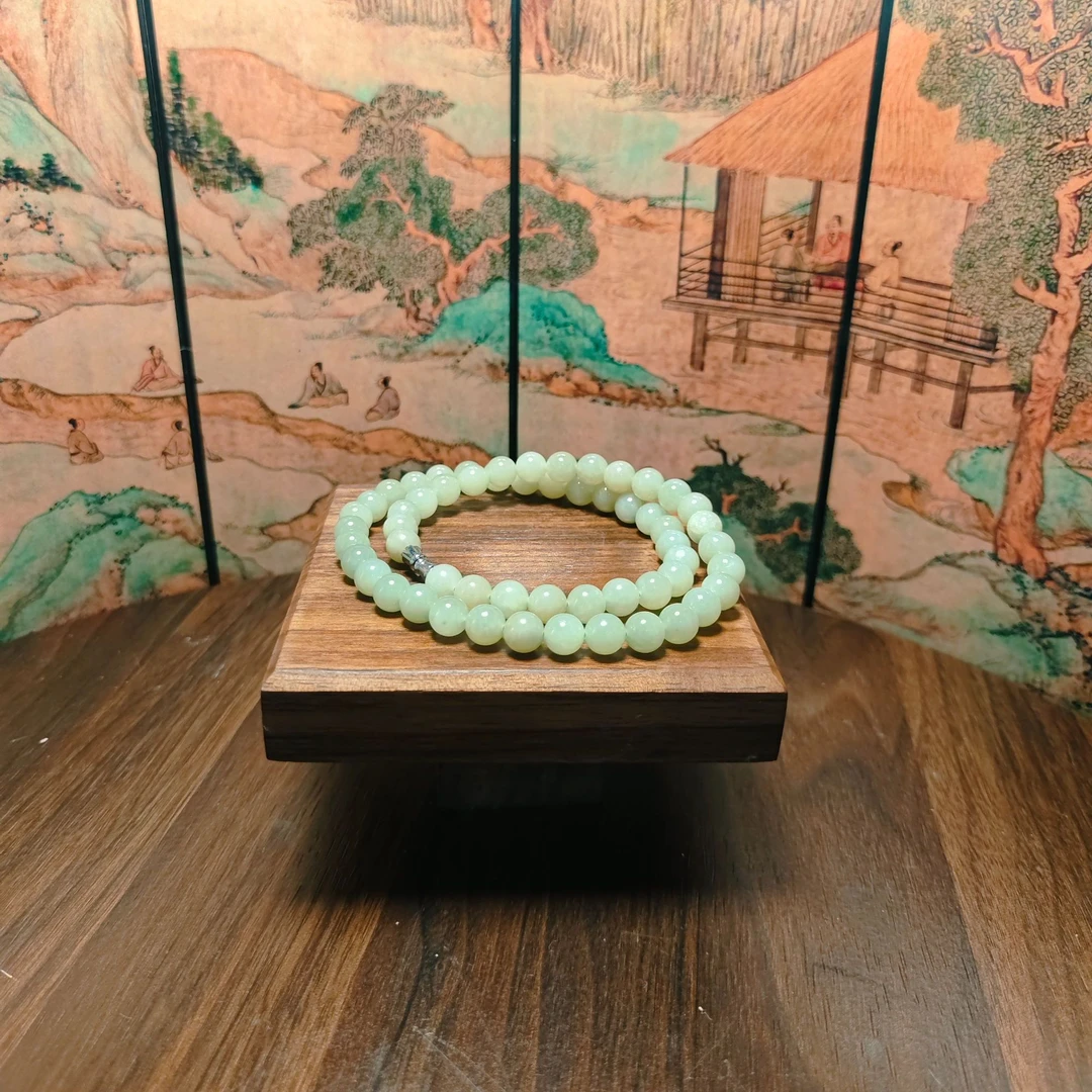 X和田玉晴水圆珠项链0770