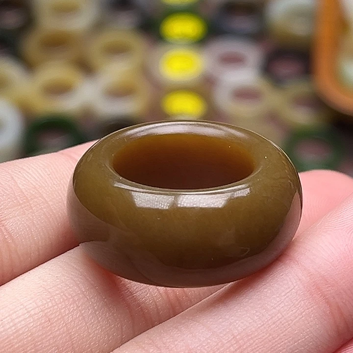 和田玉未镶嵌戒指17.2老红糖