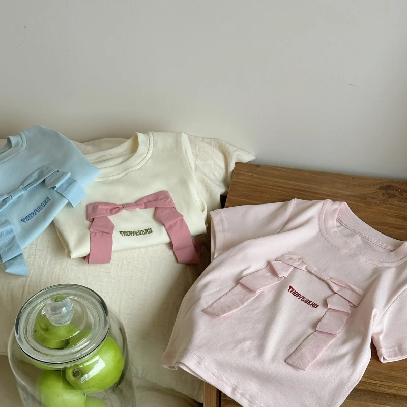 【橘子家】女童夏季时尚T恤韩系打底衫立体蝴蝶结短袖上衣HS62210