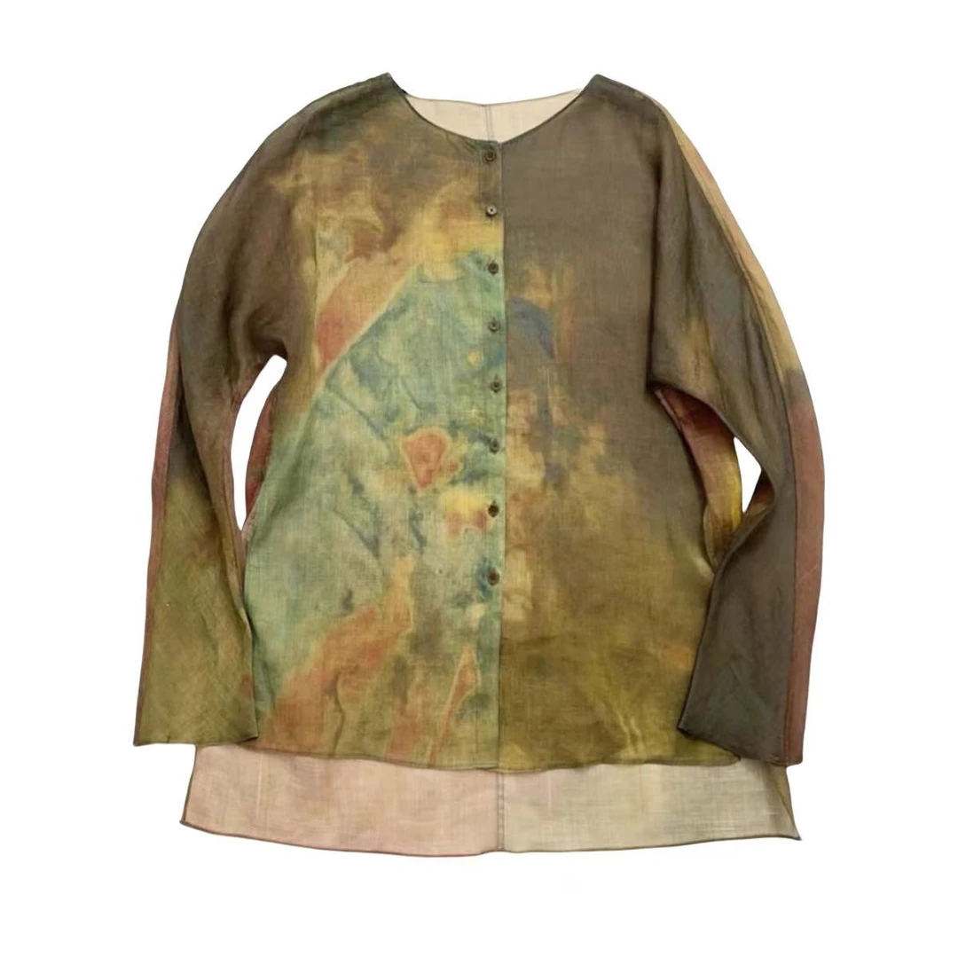 女款；9421艺术感晕染印花衬衫