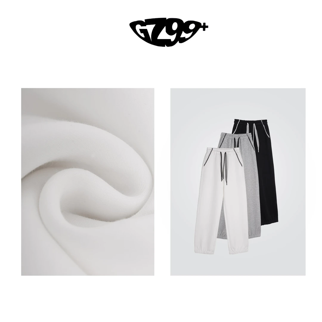 九儿【日落暮山】 慵懒风 蕾丝拼接宽松显瘦直筒休闲卫裤-K6923