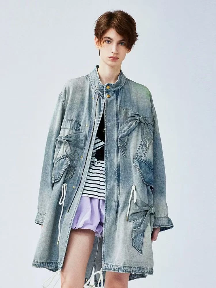 UOOYAA/乌丫2025春季新款蝴蝶结派克服牛仔外套3999