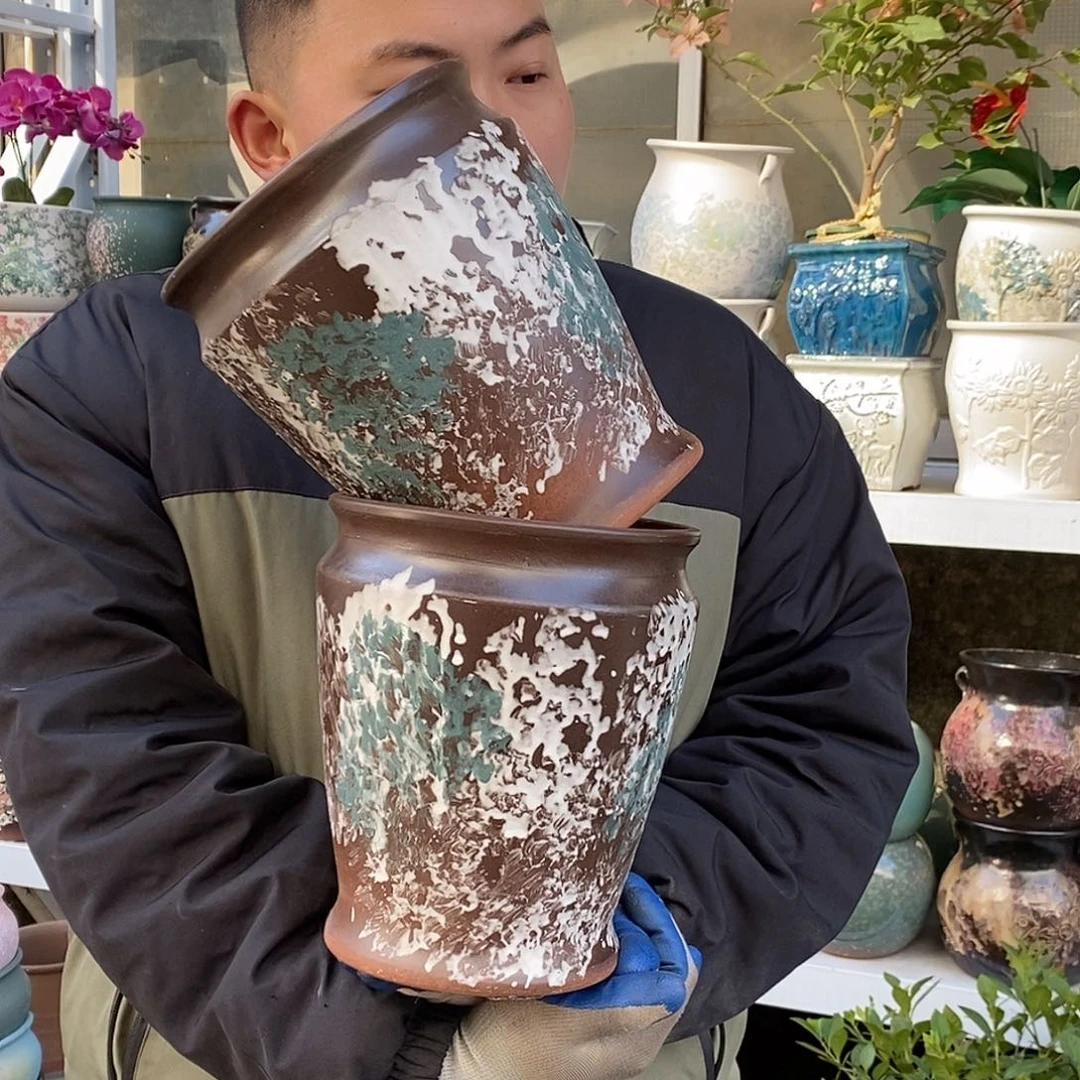 紫砂花盆口18高23福利俩个