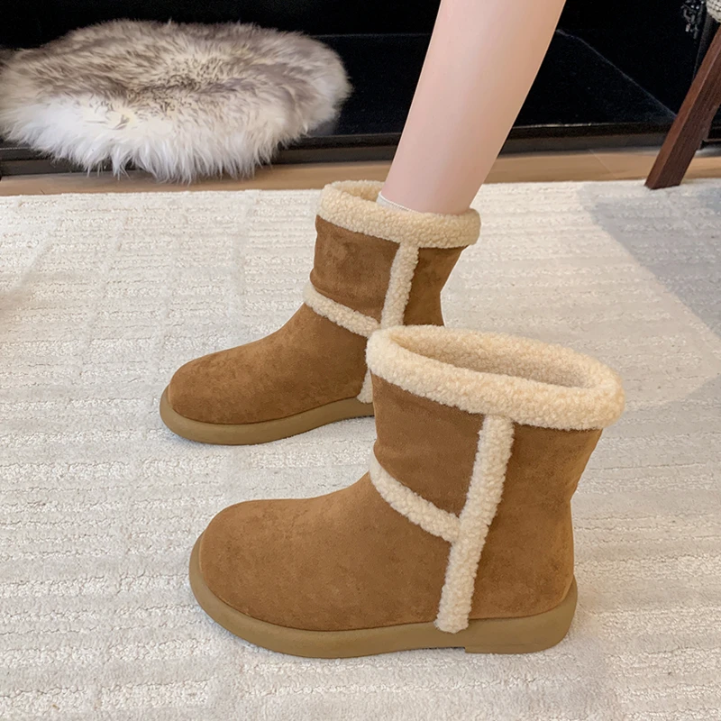 网红羊羔毛毛雪地靴女冬2025新款加绒加厚保暖棉靴子防水防滑棉鞋