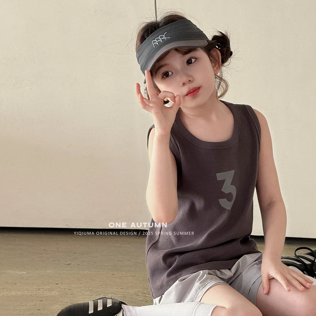 现货「ONE AUTUMN」【燃爆全场】纯棉女中大童夏无袖数字背心GX779