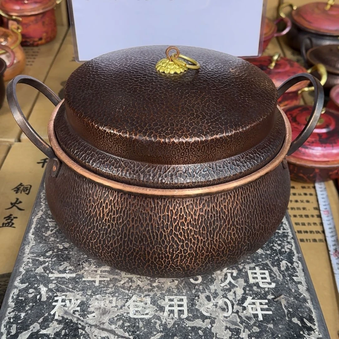 铜28cm燃气复古双耳铜锣锅