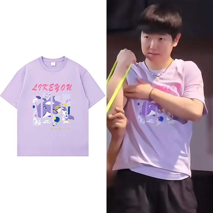 2025夏季新款孙颖莎王楚钦同款鲸鱼印花短袖T恤男女纯棉莎头组合