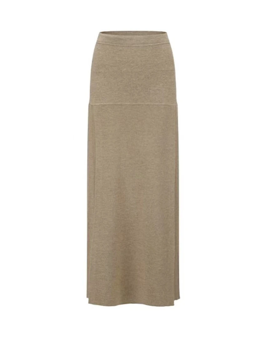 褶皱拼接驼色半裙