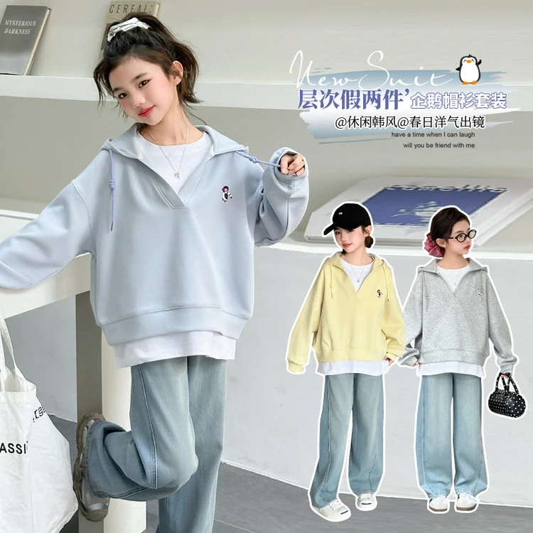 春季新款女童宽松连帽卫衣小女孩秋款长袖洋气帽衫zb5390简约童品