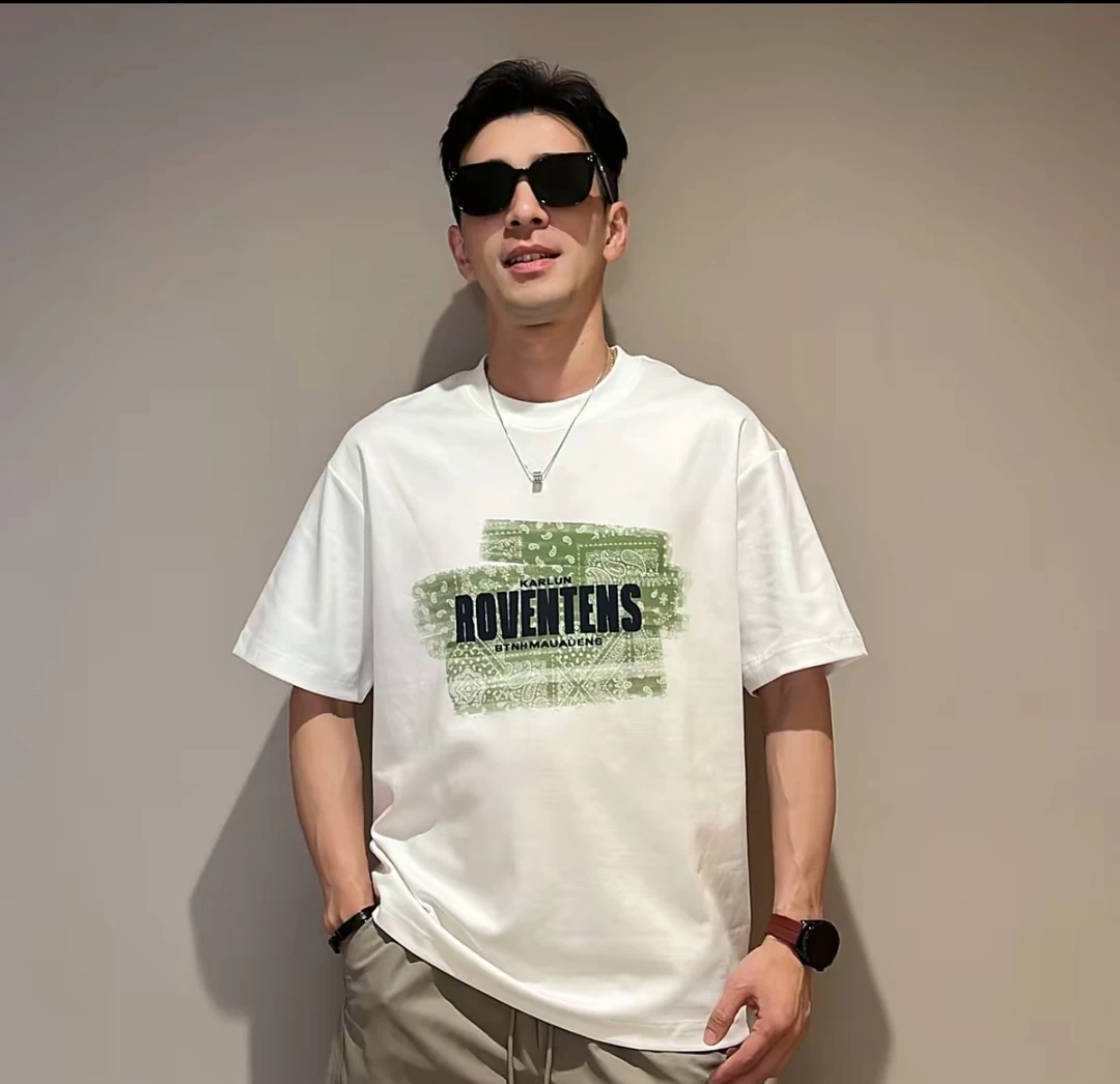 新款潮牌纯棉短袖T恤男士帅气休闲宽松百搭个性设计感印花上衣