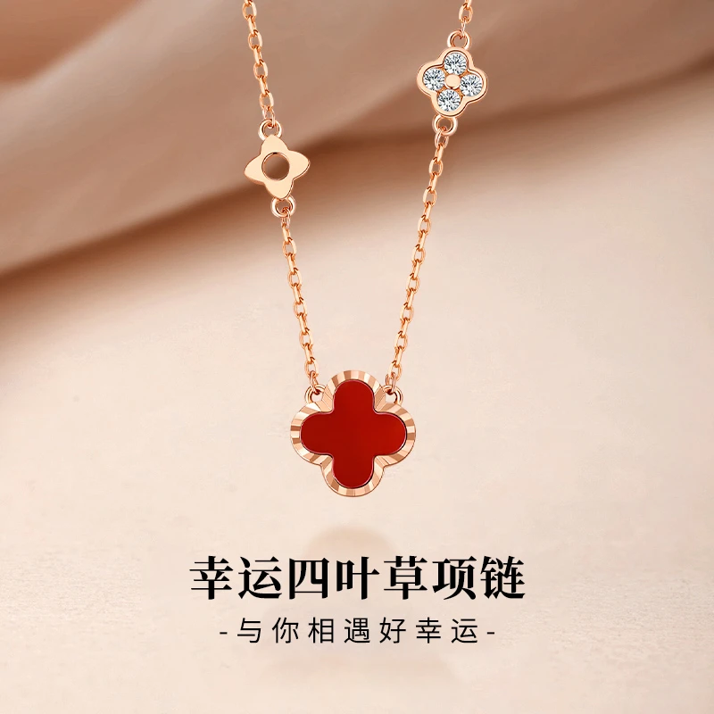 坠链均足银 999纯银四叶草项链女款银饰小众高级感圣诞礼物送女友