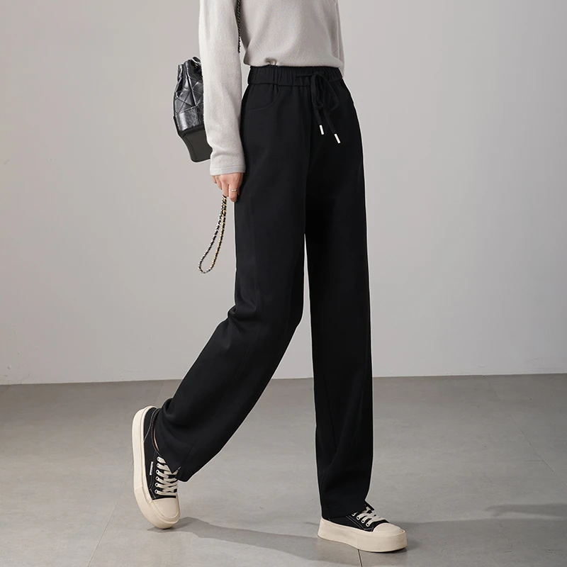 TOUCH MISS女裤休闲直筒运动裤女2026春秋新款宽松黑色香蕉裤卫裤