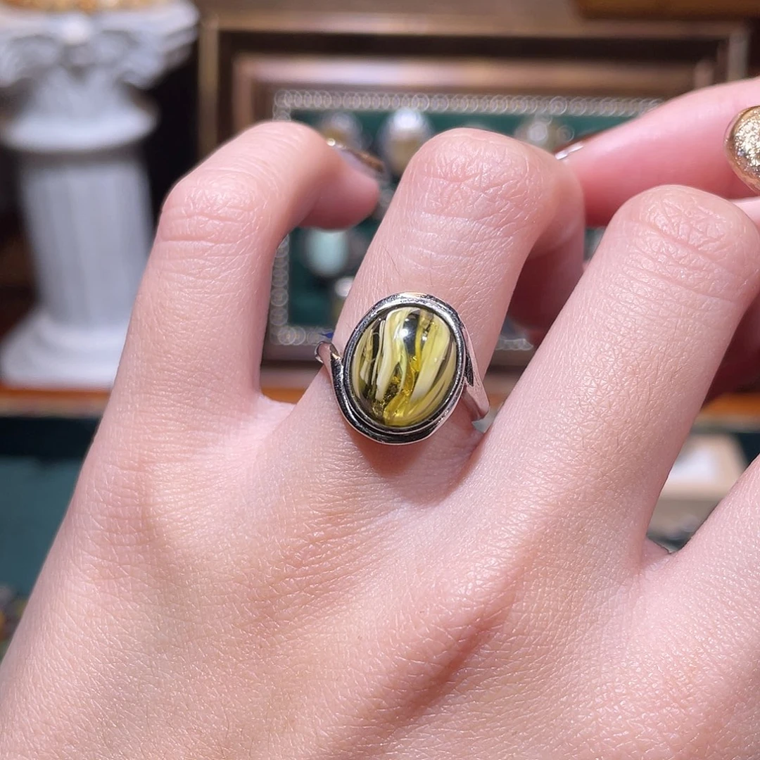 琥珀银S925镶嵌戒指