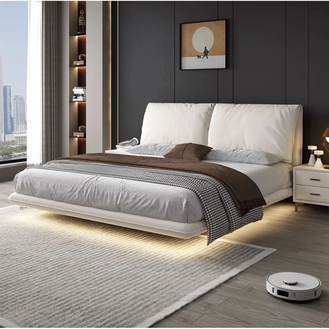 【圣莎蒂-大象耳朵】极简轻奢意式现代简约头层牛皮床主卧室高端床