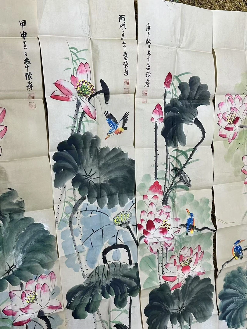 【仲奇】荷花竖版四条屏装饰画芯