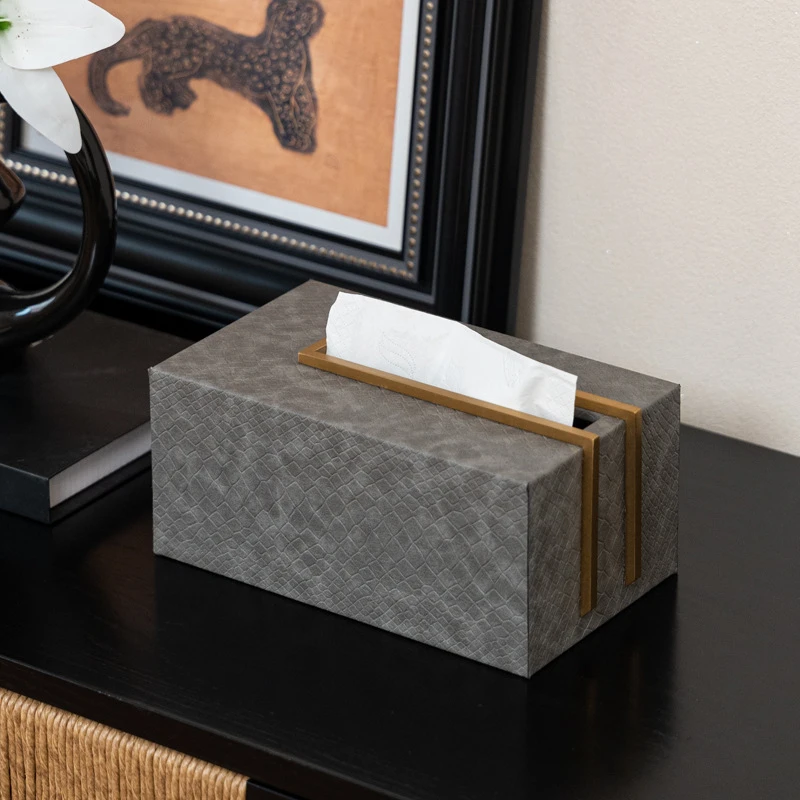 创意轻奢高档皮革纸巾盒摆件办公室茶几大气高级感抽纸盒客厅摆设