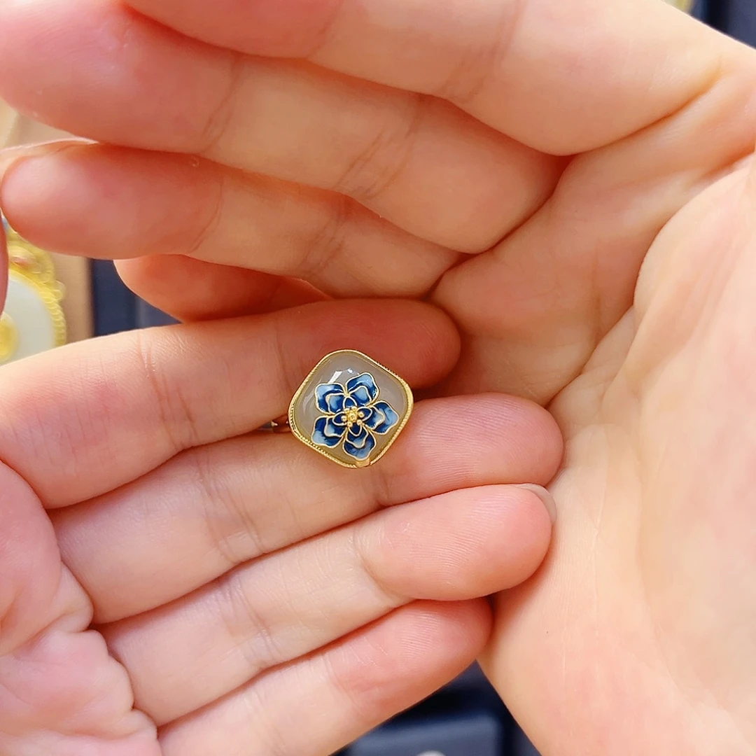 和田玉银S925镀金镶嵌戒指