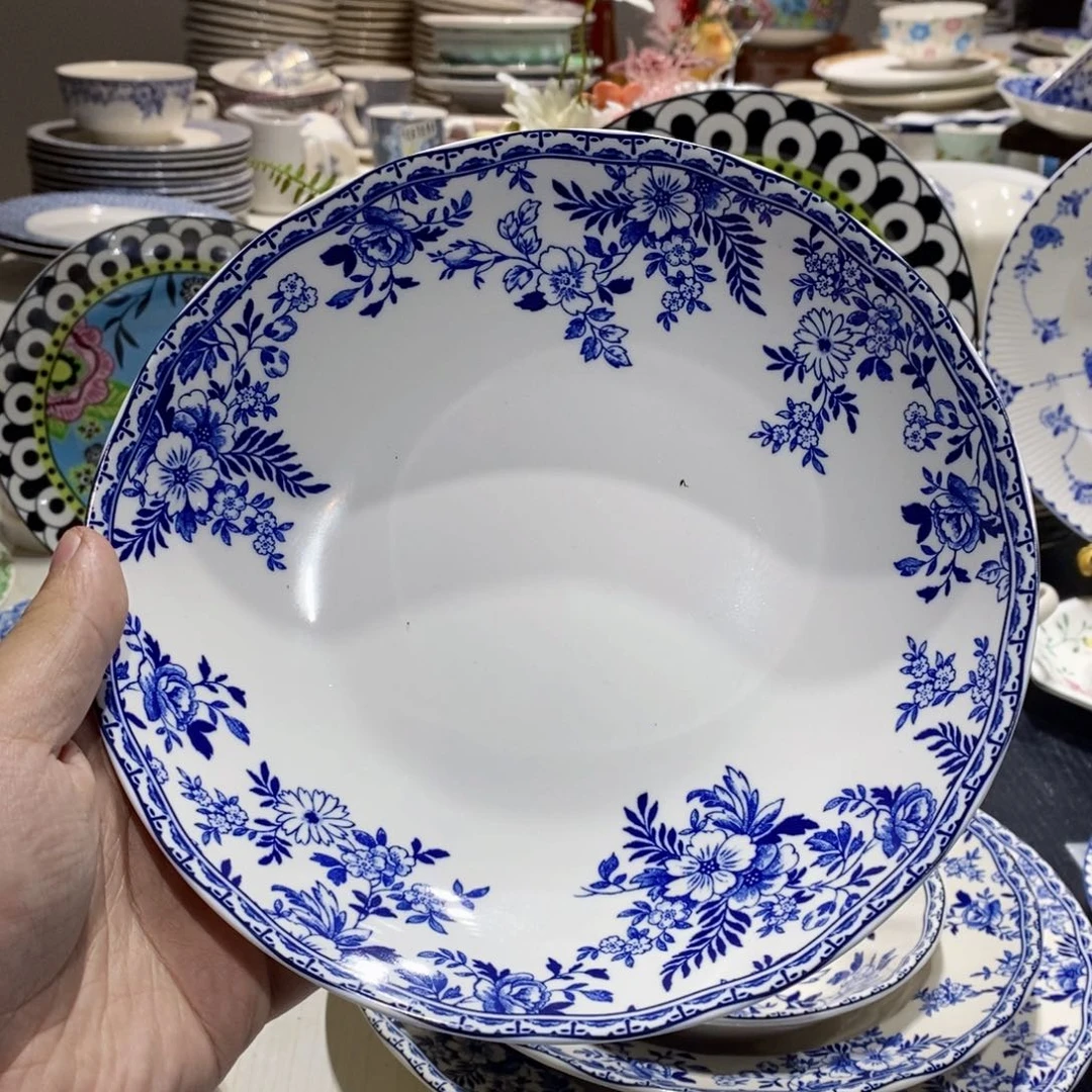 瓷微瑕青花八寸沙拉盘一个