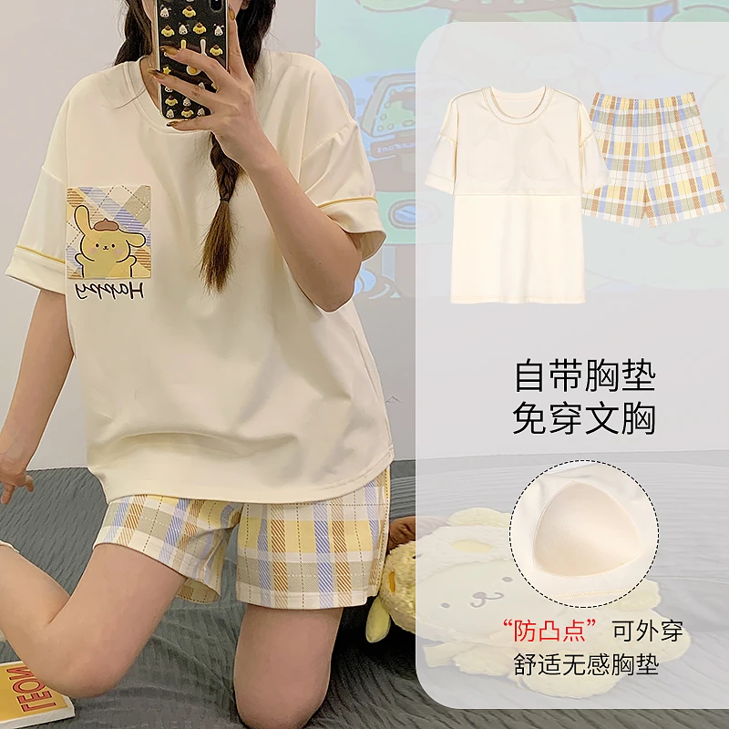 睡衣女夏季棉质2025年新款短袖薄款夏天休闲卡通可外穿家居服套装