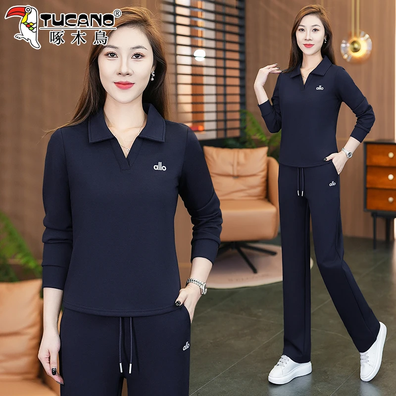 啄木鸟运动套装女2025新款春秋时髦洋气休闲服女士卫衣长裤两件套