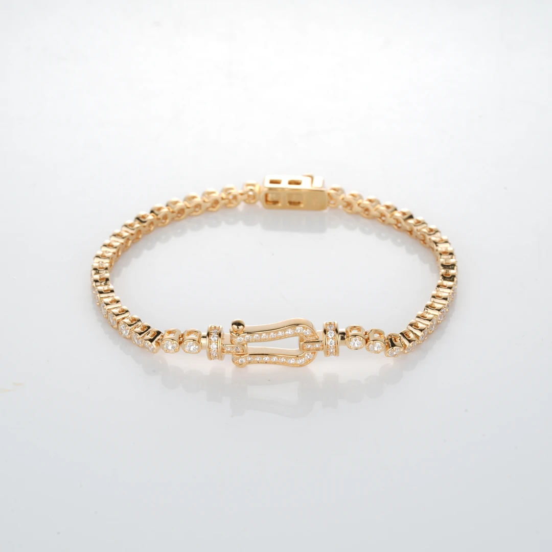 925银合成锆石手链 玫金色满钻马蹄百搭手链0466